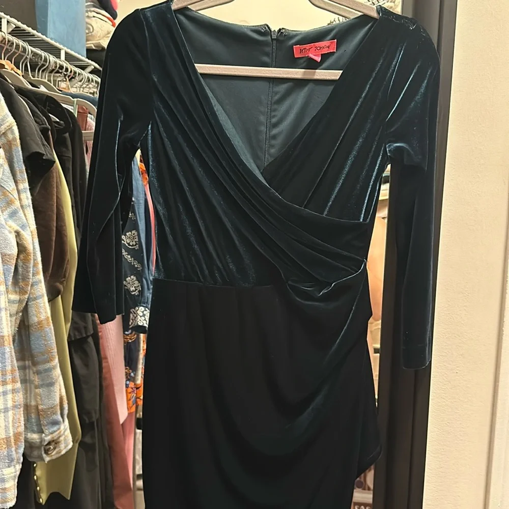 Betsey Johnson Dark Teal Velvet Midi Dress - Picture 3 of 6